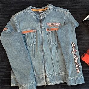 Harley-Davidson Light Blue Denim Jacket with Orange Trim